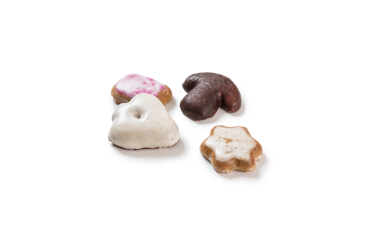 Lebkuchenfiguren, gemischte Formen. Teilweise glasiert und teilweise mit Schokolade.