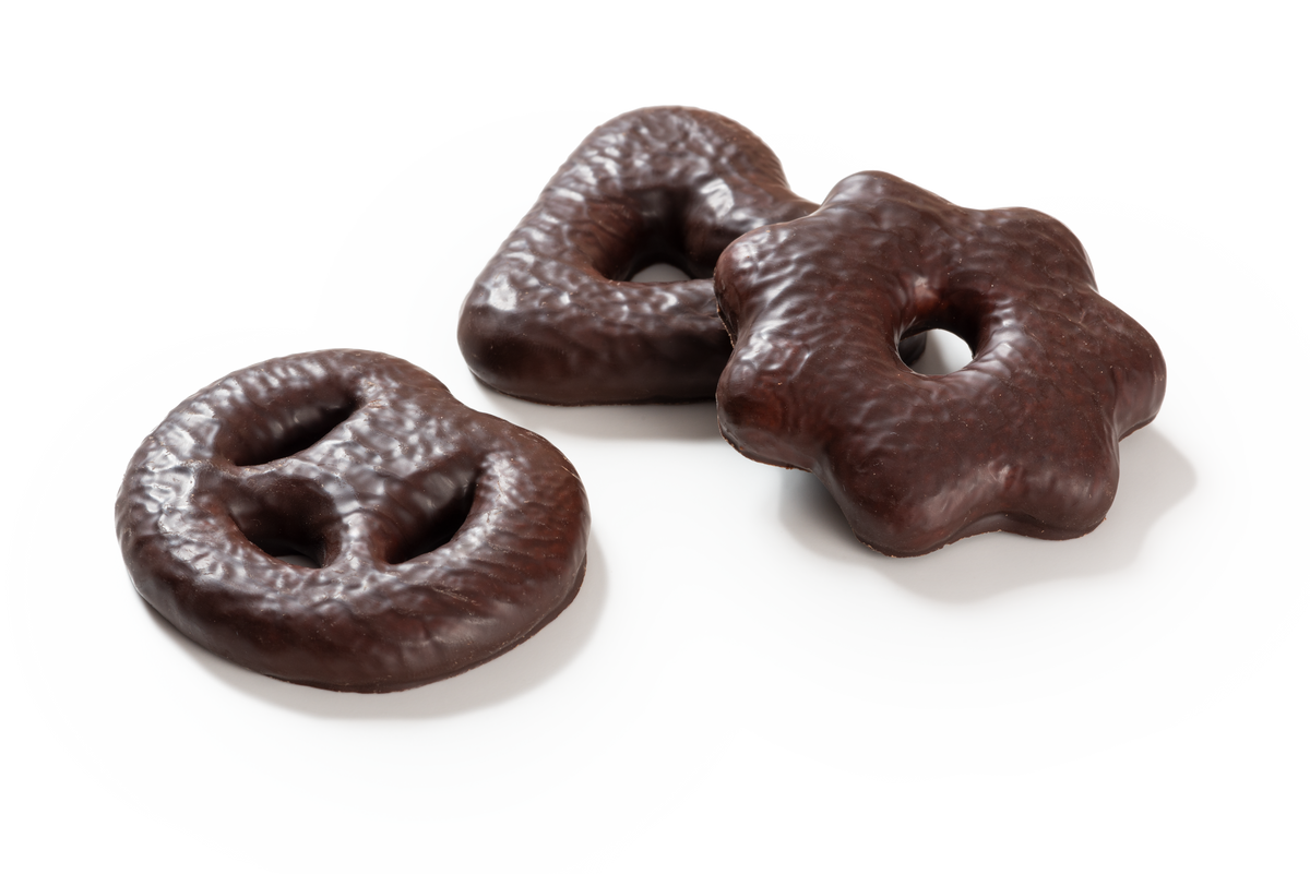 Herzen, Sterne, Brezeln Lebkuchen mit Zartbitterschokolade