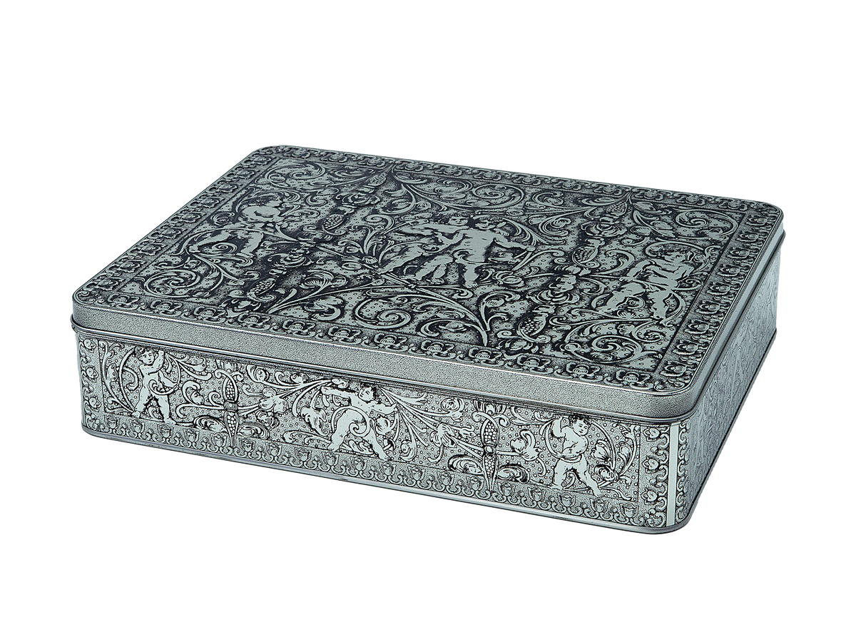 Silberne Geschenkdose mit ornamentalem Relief 