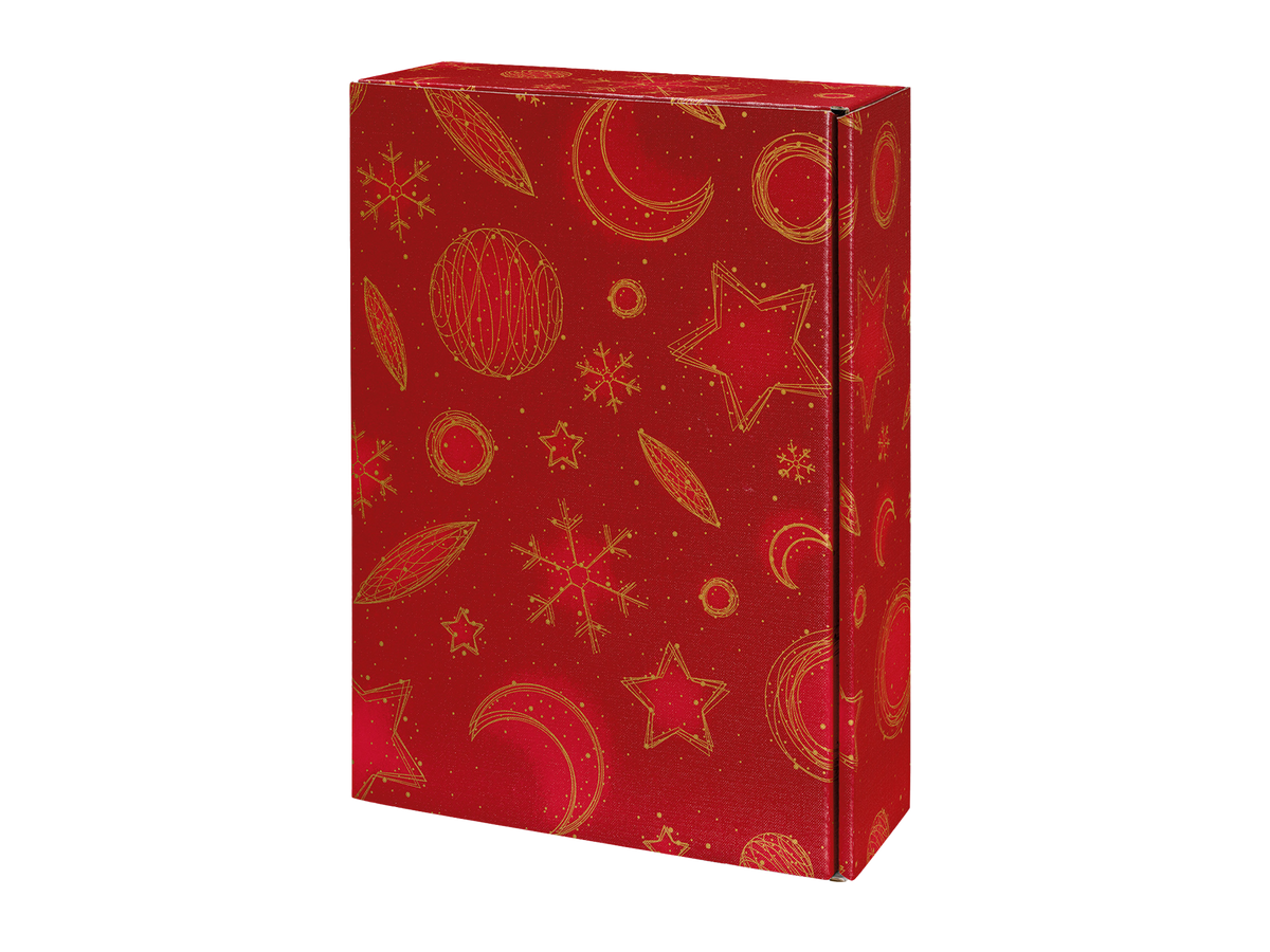 Roter Geschenkkarton mit Weihnachtsmotiven, rechteckig